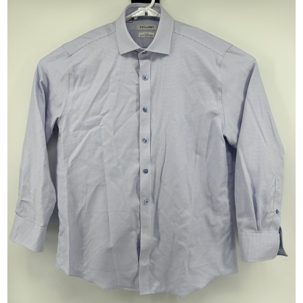 Twillory Non Iron Cotton Blue With Pink Button Down Long Sleeve 16.5 32/33